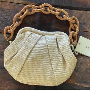 Antik Kraft Beige Sirena Natural Woven Straw Handbag Removable Strap Clutch NWT